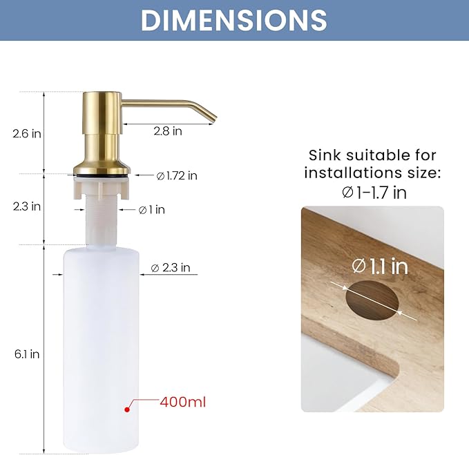 DJS Kitchen Faucets with Soap Dispenser - Dual Mode Setting Single Handle 1 or 3 Holes Commercial Black Kitchen Sink Faucet with Deck Plate for Farmhouse RV Vessel Basin (Brush Gold)