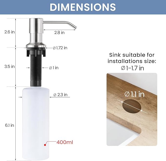 DJS Kitchen Faucets with Soap Dispenser - Dual Mode Setting Single Handle 1 or 3 Holes Commercial Black Kitchen Sink Faucet with Deck Plate for Farmhouse RV Vessel Basin (Brush Nickel)