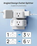 TROND 360 Rotating Plug Outlet Extender 2 Pack, 3 Way Angled Wall Outlet Adapter, Small Multiple Plug Splitter for Bathroom Kitchen Cruise Ship Travel Essentials, White