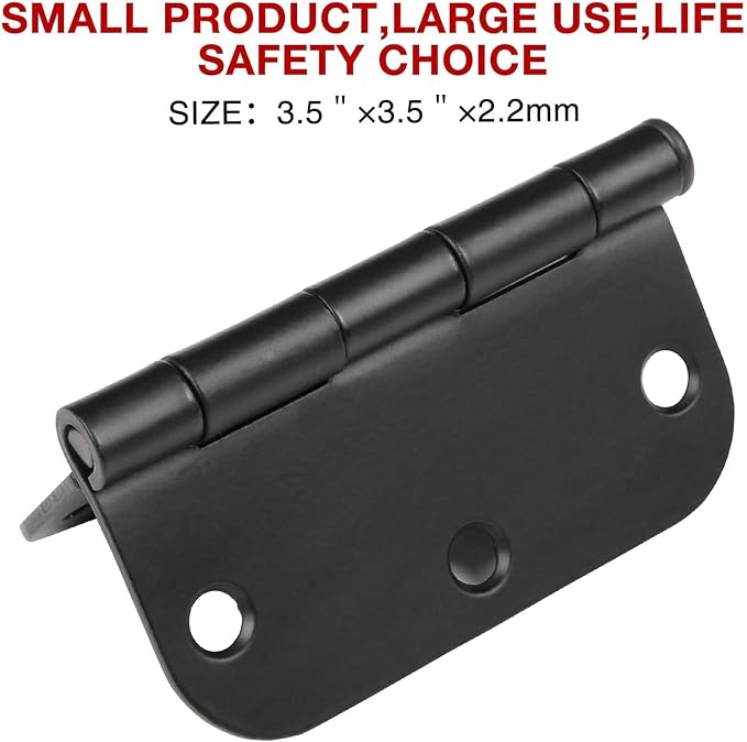 30 Pack Rounded Matte Black Door Hinges 3.5 Inch 5/8" Radius Interior 3 1/2 Inch Flat Iron Bifold Standard Hinge No Squeak Bedroom Indoor for Closet Doors 3 ½" Heavy Duty Hardware Doorway Study Room