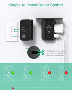 Wall Outlet Extender with Shelf and Night Light, Surge Protector, USB Wall Charger with 5 AC Outlets and 2 USB A Ports 2 USB C Ports Wide Space 3-Sided Power Strip Multi Plug Outlets, Black