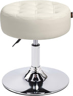 Furniliving Mid-Century Tufted Adjustable Swivel Makeup Ottoman Stool; Modern Big Size Round Vanity Stool Chair for Bedroom Living Room (White)