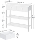 HOOBRO 29.5" Narrow Console Table with 2 Fabric Drawers, Sofa Table, Small Entryway Table with 3-Tier Storage Shelves, Behind Couch Table, for Living Room, Hallway, White WW72XG01G1