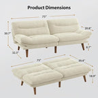Pipishell Futon Sofa Bed, 75 Inch Corduroy Futon Couch Convertible with Adjustable Backrest and Armrests, Recliner Sleeper Sofa for Small Spaces, Living Room, Office, Guest Room (White, 75 Inch) | Adjustable