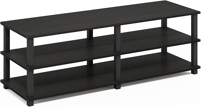 Furinno TURN-S-TUBE TV Stand, 3-Tier Open Frame Design Entertainment Center, TV Console for TV up to 46 Inch, Toolless Assembly, for Living Room, Bedroom, Espresso