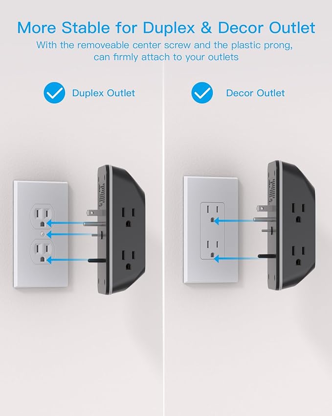 Black Multi Plug Outlet, HANYCONY Outlet Extender with 4 USB Ports (2 USB C) and Night Light, 1050J Surge Protector, Wall Mount, Outlet Splitter for Bathroom Kicthen Camper Dorm Room Essentials
