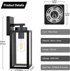 Outdoor Wall Light Fixtures, Exterior Waterproof Wall Lanterns, Porch Sconces Lighting with E26 Sockets & Glass Shades, Modern Matte Black Outside Lights for Patio Front Door Entryway Garage, 2-Pack