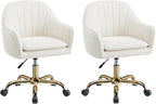 Vanity Chair with Wheels, Comfy Home Office Desk Chairs Adjustable Modern Velvet Makeup Vanity Chairs for Bedroom Living Room-Beige Pack of 2