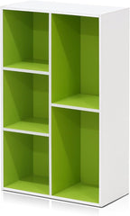 Furinno LUDER Book Shelf, 5-Cube Bookshelf, Reversible Bookcase, 9.4 x 19.5 x 31.5, Easy Assembly, for Living Room, Bedroom, Home Office, White/Green