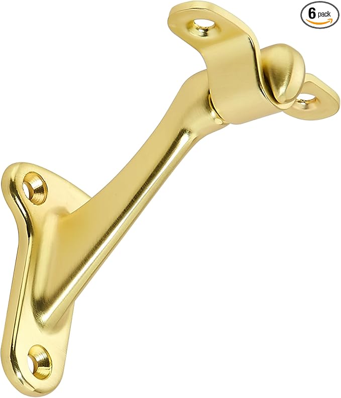 khtumeware 6 Pack 3 Inch Brushed Gold Hand Rail Bracket Heavy Duty Hardware for Stairways, Home or Office Vintage Stair Support Handrail Brackets