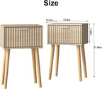 LAATOOREE Nightstands Set of 2, Small Side Table, Bedside Table with Fluted Door, Solid Wood Feet; Modern Mid-Century End Table for Bedroom, Small Space (Natural)