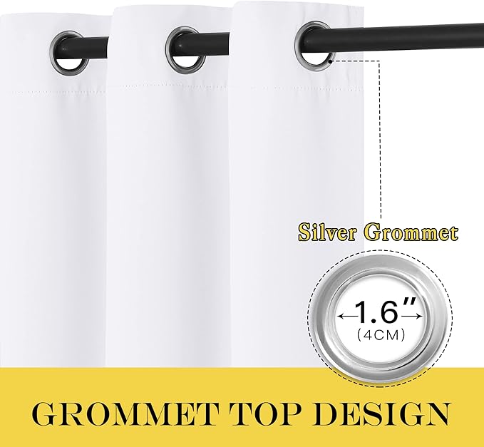 NICETOWN White Room Darkening Curtain 95 inches Long for Living Room - (50% Blackout) Grommet Top Thermal Insulated Window Treatment Sound Reducing Drape for Bedroom (1 Panel, W52 x L95)