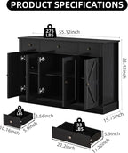 4 EVER WINNER 55" Coffee Bar with 4 Glass Doors and 3 Drawers, Sideboard Buffet Cabinet with Storage, Farmhouse Coffee Bar Cabinet with Adjustable Shelves for Kitchen, Dining Room, Black