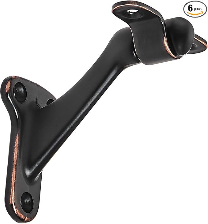 khtumeware 6 Pack 3 Inch Oil Rubbed Bronze Hand Rail Bracket Heavy Duty Hardware for Stairways, Home or Office Vintage Stair Support Handrail Brackets