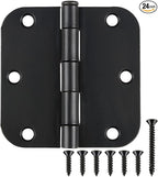 24 Pack Matte Black Door Hinges 3.5 x 3.5 Inch Interior 3 1/2 Inch Door Hinges for Doors Rounded 5/8" Radius Corners Flat Iron Hinge 3 ½"x 3 ½" Door Hardware Bisagras para Puertas Bedroom Home Decor