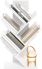 Furinno Tree Book Shelf, 5-Tier Bookshelf with Angled Open Shelf, Tree Bookcase for Room Decor, 8.4 x 15.7 x 30.3, for Organization and Storage, for Living Room, Bedroom, Home Office, White