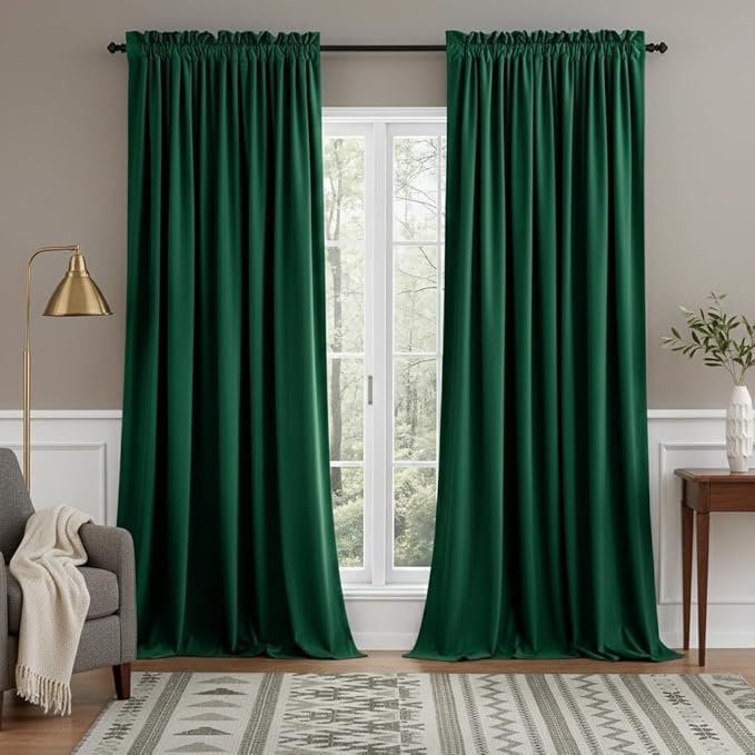 NICETOWN Emerald Green Velvet Curtains 96 inches Long (2 Panels, 52-inch Wide), Home Decoration Thermal Insulated Drapes for Forest Theme Kids Bedroom