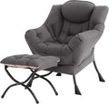 Tiita Lazy Chair with Ottoman, Gray Modern Large Accent Chair, Comfy Leisure Sofa Armchair with Ottoman, Reading Chair with Footrest for Bedroom, Living Room, Dorm Rooms, Garden Dark Grey