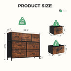 Dresser for Bedroom with 7 Drawers, Anti-Tip Wide Fabric Chests Storage Organizer Tower Furniture, TV Stand for TV up to 45 inch with Wooden Top Metal Frame for Clothes, Living Room, Hallway, Entryway