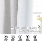 H.VERSAILTEX Linen Curtains 100% Blackout Curtains for Bedroom 96 inch Long Full Light Blocking Nature Linen Blended Window Curtains for Living Room Nickel Grommet (2 Panels, Heathered White)