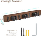 2 Pack Mop Broom Holder Wall Mount with 3 Slots & 4 Hooks - Rustic Wood Broom Mop Hanger for Pantry Kitchen Organization - Garden Tool Organizer for Closet Laundry Room