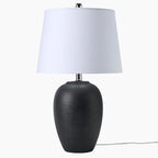 Nourison Home 23" Black Vintage Distressed Ceramic Pot Table Lamp for Bedroom, Living Room, End Table, with White Tapered Drum Shade