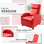 Homall Recliner Chair, Recliner Sofa for Adults, Recliners Home Theater Seating with Lumbar Support, Reclining Sofa Chair for Living Room (Leather, Red)