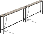 SUPERJARE 110.2 Inch Sofa Table with Power Outlets and USB-C Ports, 5.9 Inch Narrow Console Tables, Entryway Hallway Couch Tables with Storage, Behind Sofa, Small Spaces, Living Room, Oak