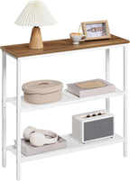 HOOBRO 29.5" Narrow Console Table, 3 Tier Entryway Table with Shelves, Thin Sofa Table, Behind Couch Table, Display Side Table, for Hallway, Entrance, Living Room, Walnut and White WH73XG01