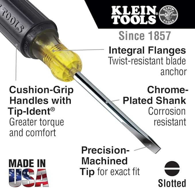 Klein Tools 85442 Klein Tools 85442 Screwdriver 2-Piece Set, Made in USA, 1/4 Keystone and #2 Phillips, Cushion Grip, Round and Square Shank, Heat Treated, Home Improvement