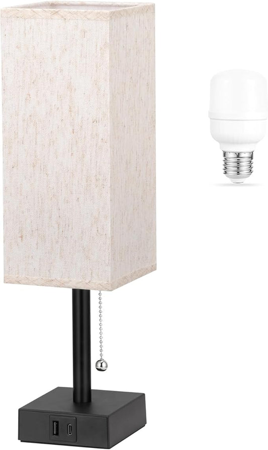 aooshine Pull Chain Small Table Lamp - 3 Color Temperature Bedside Lamp for Bedroom with USB Port, Minimalist Nightstand Lamp with Black Base, Desk Lamp for Kids Room Dorm, Bulb Included