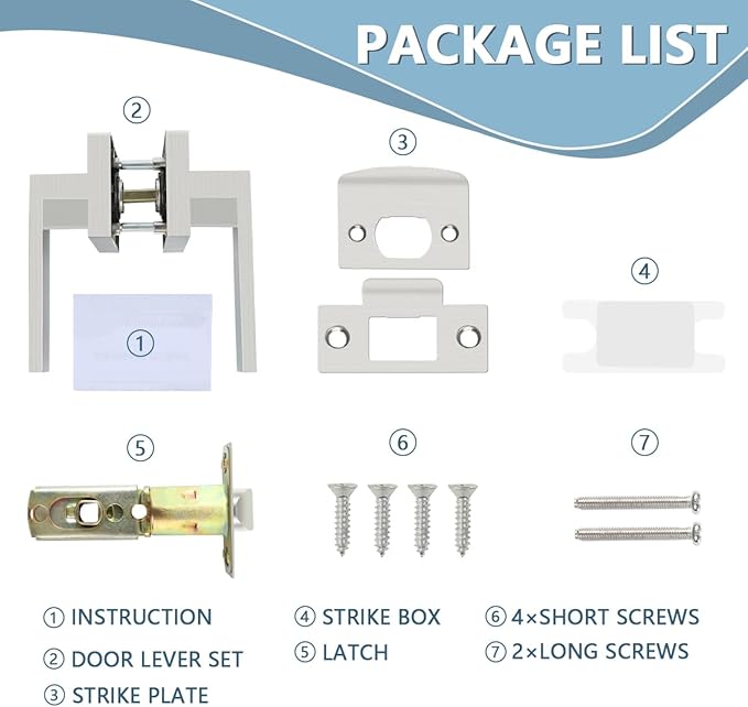 KAMOTA Privacy Door Levers, 1 Pack Satin Nickel Door Handles Bed and Bath Door Locks Interior Keyless Locksets, Left and Right Hand Reversible