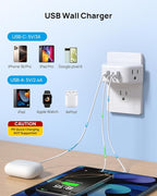 TROND Outlet Extender with USB, Wall Splitter with 2 AC Sockets, 3 USB Ports, 3-Side Design Wall Plug Adapter, Cruise Essentials, Plug Extension Outlet for Travel Home Office, White
