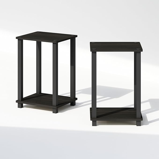 Furinno Simplistic Night Stand Set of 2, 2-Tier Small Nightstand with Open Shelf, Toolless Bedside Table, End Table, Side Table, for Bedroom, Closet, Dorm, Espresso