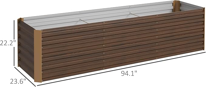 Outsunny 8 x 2 x 2ft Galvanized Raised Garden Bed Kit, Outdoor Metal Elevated Planter Box with Safety Edging, Large Raised Bed for Growing Flowers, Herbs and Vegetables, Brown