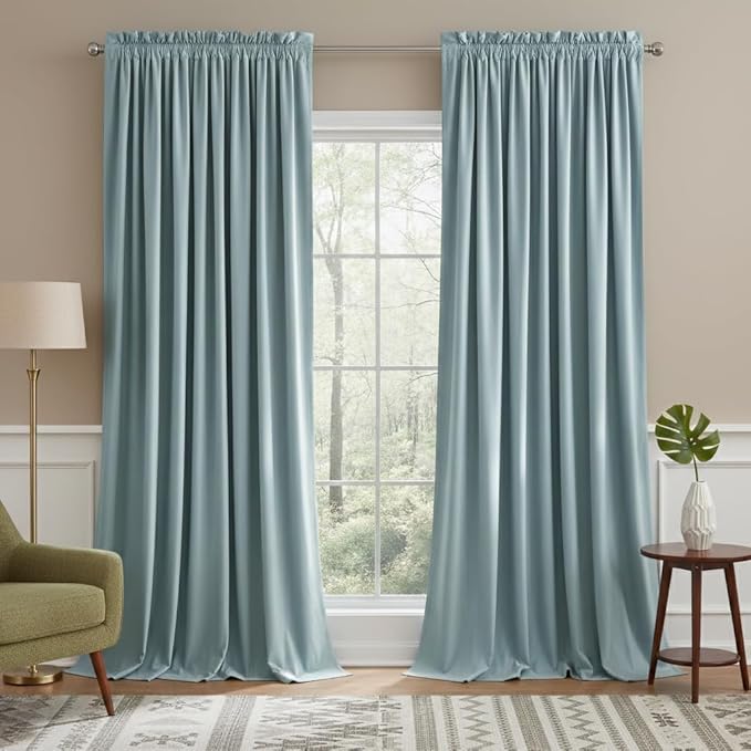 NICETOWN Stone Blue Room Darkening Curtains for Girls' Bedroom (2 Panels, 52-inch Wide x 96-inch Long), Light Blue Thermal Insulated Drapes for Living Room, Extra Long Window Treatments