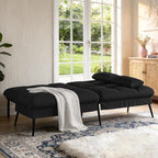 COMHOMA 72″Futon Sofa Bed,Modern Convertible Sleeper Sofa, Fabric Futon Couch with Multi-Position Backrest for Living Room Furniture (Black)