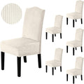 H.VERSAILTEX Velvet Dining Chair Covers Stretch Chair Covers for Dining Room Set of 6 Parson Chair Slipcovers Chair Protectors Covers Dining, Soft Thick Solid Velvet Fabric Washable, Ivory Striped