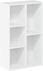 Furinno LUDER Book Shelf, 5-Cube Bookshelf, Reversible Bookcase, 9.4 x 19.5 x 31.5, Easy Assembly, for Living Room, Bedroom, Home Office, White