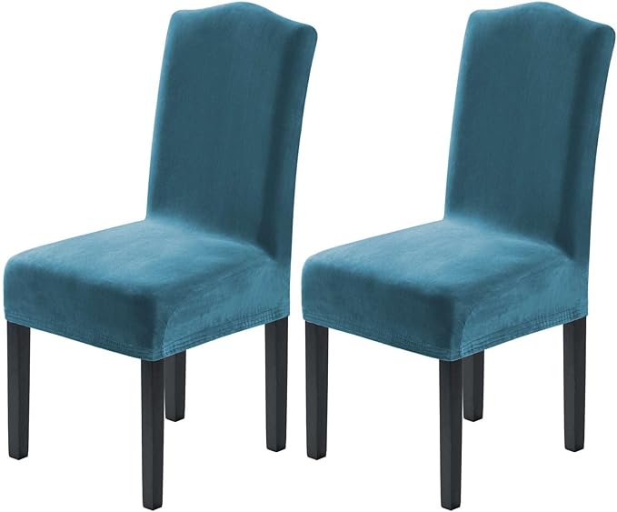 H.VERSAILTEX Velvet Dining Chair Covers Stretch Chair Covers for Dining Room Set of 2 Parson Chair Slipcovers Chair Protectors Covers Dining, Soft Thick Solid Velvet Fabric Washable, Peacock Blue