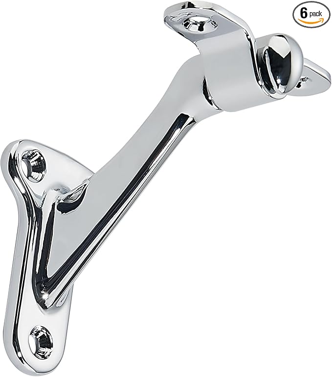 khtumeware 6 Pack 3 Inch Polished Chrome Hand Rail Bracket Heavy Duty Hardware for Stairways, Home or Office Vintage Stair Support Handrail Brackets