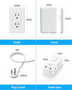 20FT Flat Extension Cord with Outlet Cover, Flat Plug Power Strip with 6 Outlets and 3 USB Ports, 2000 Joules Surge Protector, Hidden Outlet Extender for Tight Spaces
