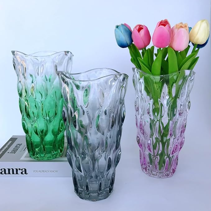 Unbreakable Flower Glass Vase 2.4lb 9.5inch Sparkle vase Bohemian Style, for Centerpieces,Kitchen,Office, Living Room,Wedding,Perfect Home Decor Glass Vase (Gradient Gray)