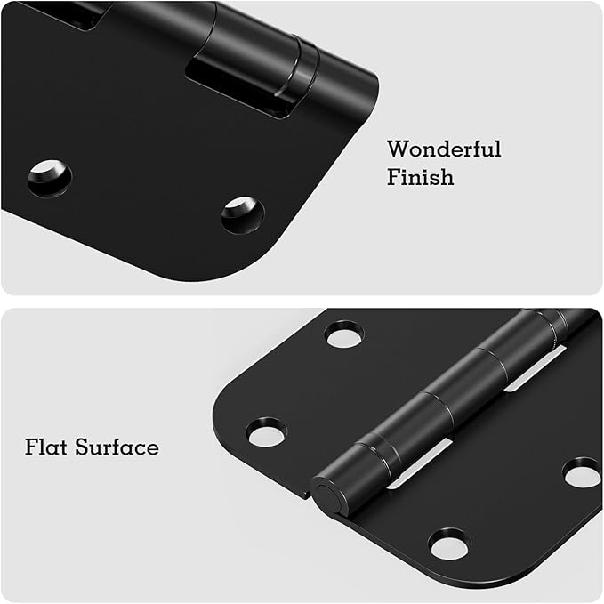 6 Pack No Squeak Matte Black Door Hinges 3.5 Inch 5/8"Radius Round Ball Bearing Interior 3-1/2"Flat Iron Bifold Residential Standard Bedroom Indoor for Doors 3 ½" Hardware House Home Decor Essentials