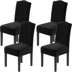 H.VERSAILTEX Velvet Dining Chair Covers Stretch Chair Covers for Dining Room Set of 4 Parson Chair Slipcovers Chair Protectors Covers Dining, Soft Thick Solid Velvet Fabric Washable, Black