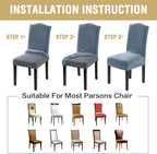 H.VERSAILTEX Velvet Dining Chair Covers Stretch Chair Covers for Dining Room Set of 2 Parson Chair Slipcovers Chair Protectors Covers Dining, Soft Thick Solid Velvet Fabric Washable, Stone Blue