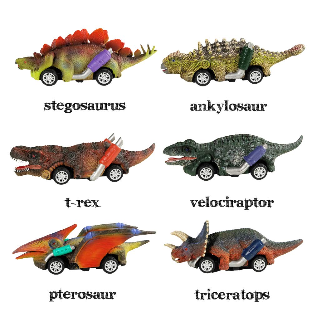DINOBROS 6-Pack Dinosaur Pull Back Cars