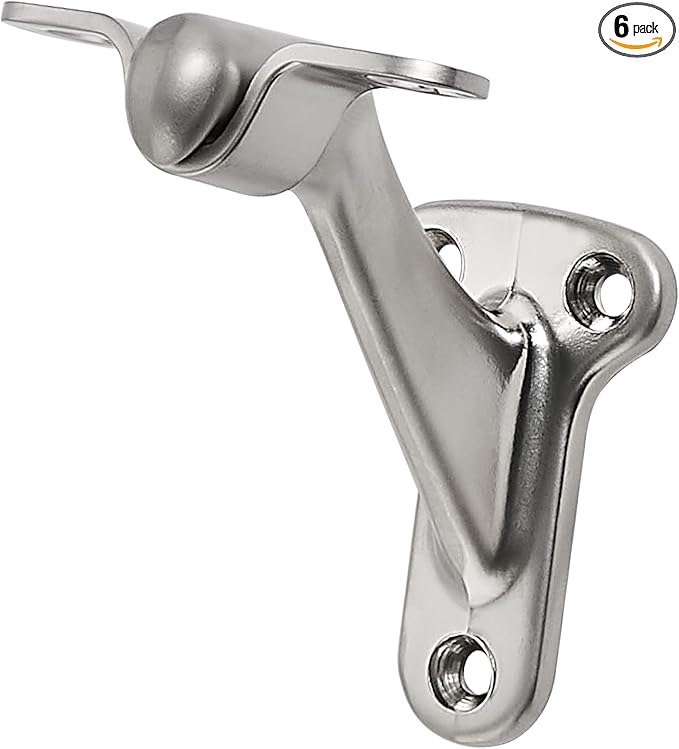 khtumeware 6 Pack 3 Inch Brushed Nickel Hand Rail Bracket Heavy Duty Hardware for Stairways, Home or Office Vintage Stair Support Satin Nickel Handrail Brackets