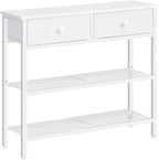 HOOBRO 29.5" Narrow Console Table with 2 Fabric Drawers, Sofa Table, Small Entryway Table with 3-Tier Storage Shelves, Behind Couch Table, for Living Room, Hallway, White WW72XG01G1