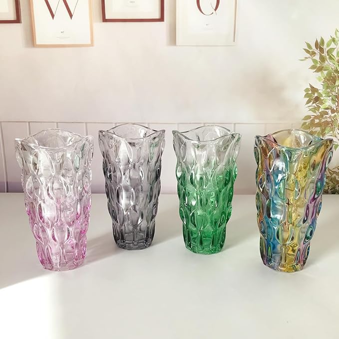 Unbreakable Flower Glass Vase 2.4lb 9.5inch Sparkle vase Bohemian Style, for Centerpieces,Kitchen,Office, Living Room,Wedding,Perfect Home Decor Glass Vase (Gradient Gray)